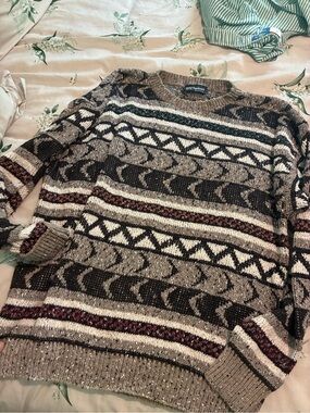 Men's Crewneck Geometric Knit Sweater in Brown